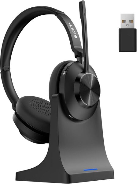 Voistek ワイヤレスヘッドセット Bluetooth5.3 USBドングル・スタンド付属型 ノイズキャンセリングマイク付き