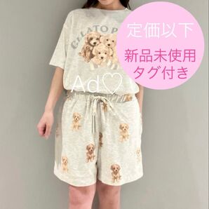 新品未使用 gelato pique トイプードルワンポイントTシャツ&総柄ショートパンツ グレー