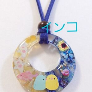 インコちゃん・かわいい鳥ちゃん天然石レジンネックレス 鳥レジン レジン鳥 ネックレス 天然石ネックレス