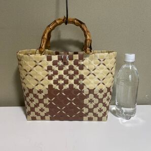 竹風製持ち手付き かごバッグ ブラウン ベージュ