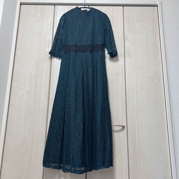 LACE LADIES Mサイズ ダークグリーン レース ロングワンピース