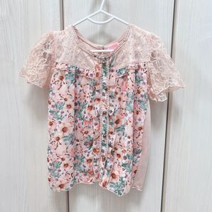 axes femme KIDS 120cm ピンク レース 花柄 ブラウス