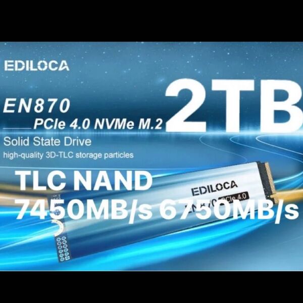 Ediloca EN870 2TB M.2 SSD PCle 4.0x4 7450MB/s 6750/MBs 5年保証