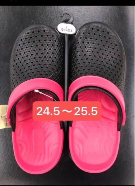 新品未使用 サンダル ピンク/ブラック Lサイズ(24.5〜25.5)