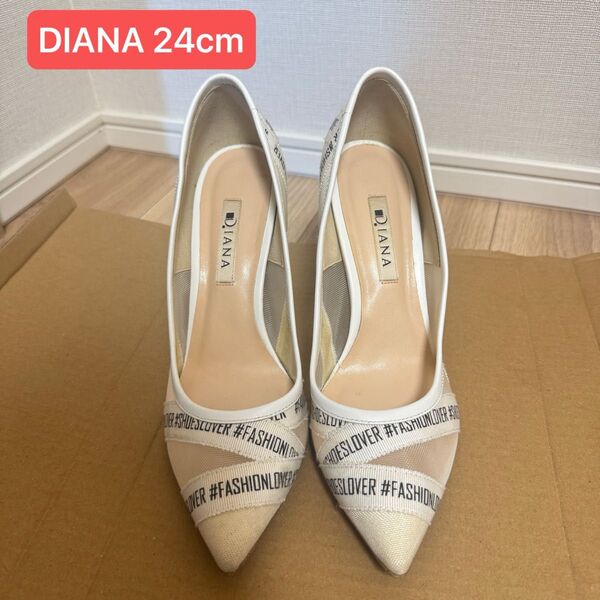 DIANA ロゴテープパンプス メッシュ ダイアナ 24 cm ヒール ミュール