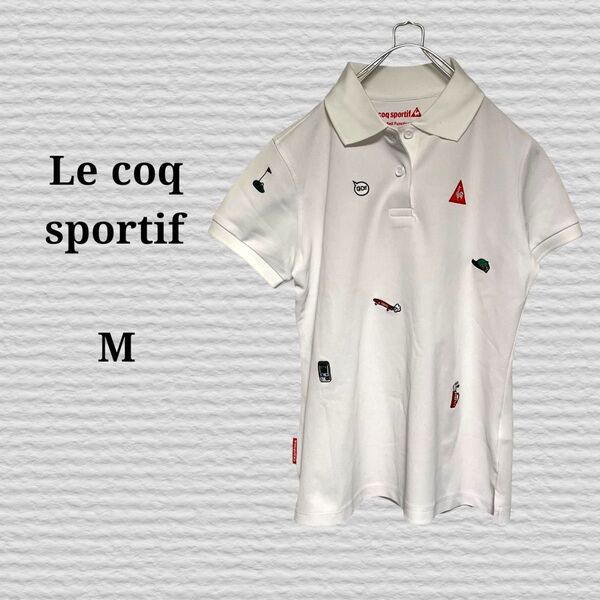 《Le coq sportif GOLF》半袖ポロシャツ 白 刺繍 ホワイト M ゴルフウェア ポロシャツ 白 ホワイト 半袖
