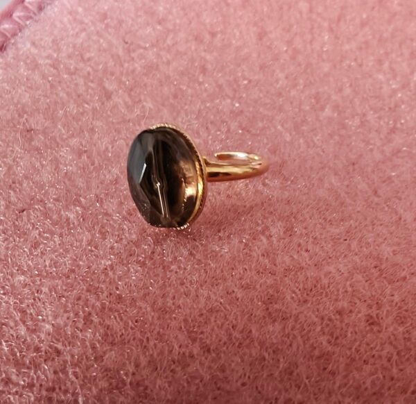 スモーキークォーツ 10×14mm 天然石 リング ハンドメイド 11号フリー