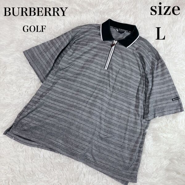 BURBERRY GOLF メンズ 半袖ポロシャツ ハーフジップ グレー ボーダー バーバリーゴルフ L
