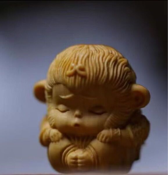 仏教美術彫刻 柘植天然木 静思 木彫り 可愛い孫悟空 お念猿 オブジェ 置物聖 實 サイズ3cm工芸品 斉天大聖 根付