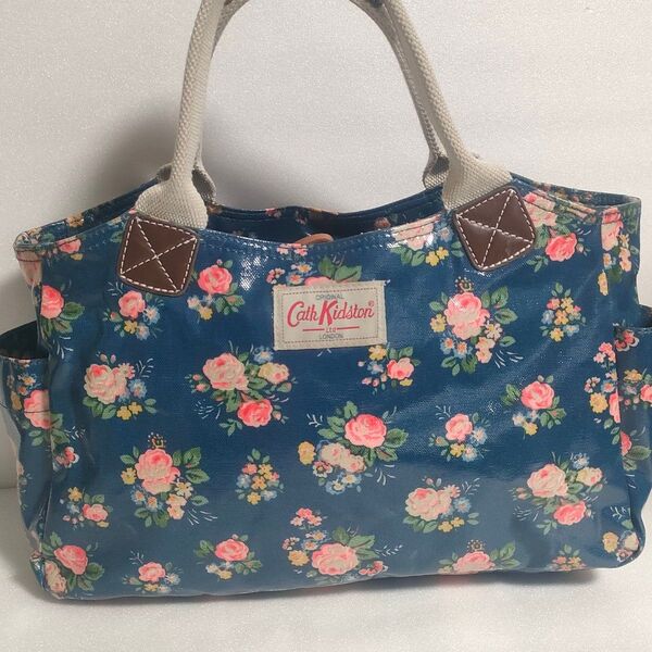 キャスキッドソン トートバッグ 花柄 Cath Kidston 総柄 ハンドバッグ 花柄 ネイビーブルー系
