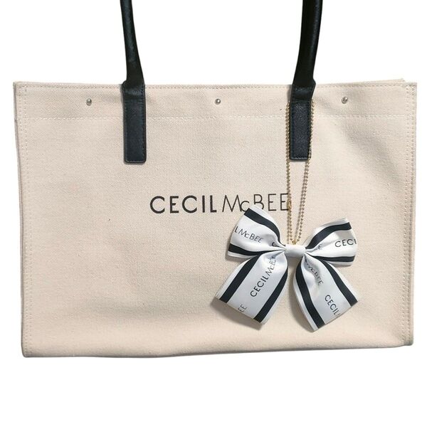 トートバッグ レディース CECIL McBEE セシルマクビー トートバック キャンバス リボンチャーム付きお出かけハンドバック