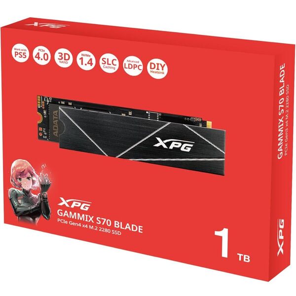XPG SSD 1TB GAMMIX S70 BLADE PCIe Gen4x4 M.2 2280 最大読込速度7400MB/秒