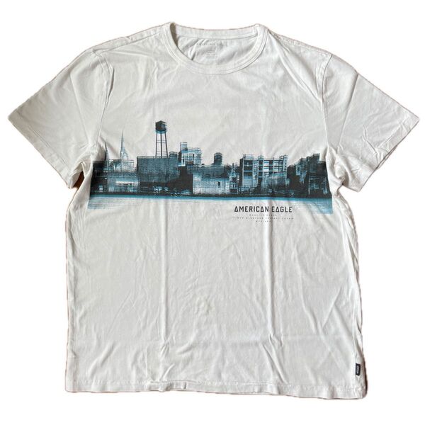 AMERICAN EAGLE アメリカンイーグル プリント Tシャツ ホワイト 白 Lサイズ シングルステッチ コットン US古着