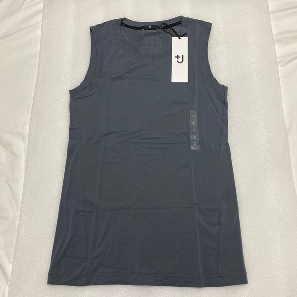 新品・未使用 ユニクロ +J ストレッチ スーピマコットンTシャツ ダークグレー Sノースリーブ