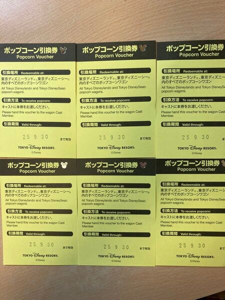 ディズニーポップコーン引換券6枚セット
