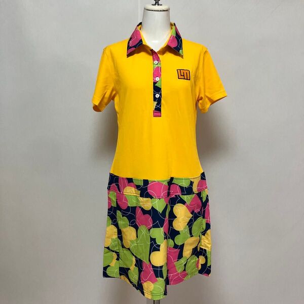LOUDMOUTH イエロー ポロシャツワンピース ゴルフウェア 半袖 半袖ワンピース ポロシャツ