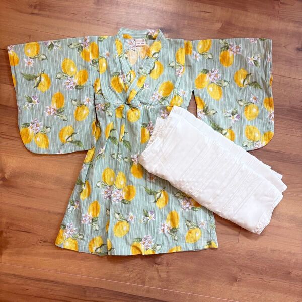 【プティマイン】 浴衣 90サイズ レモン レモン総柄 浴衣 女の子 ベビー服 キッズ