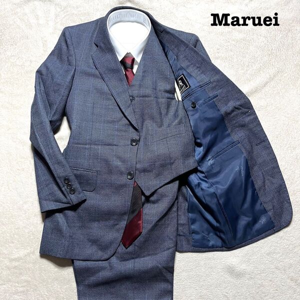 オーダー Maruei 3ピース ネイビー チェック フリー ノータック セット