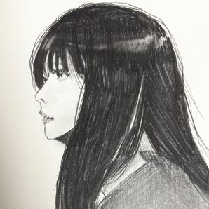 女の子 手描きイラスト 美人画 鉛筆画 ドローイング オリジナル モノクロ 絵画