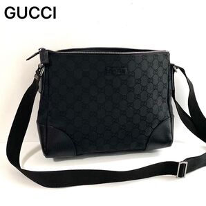 【極美品】GUCCI グッチ ショルダーバッグ GGキャンバス×レザー ブラック