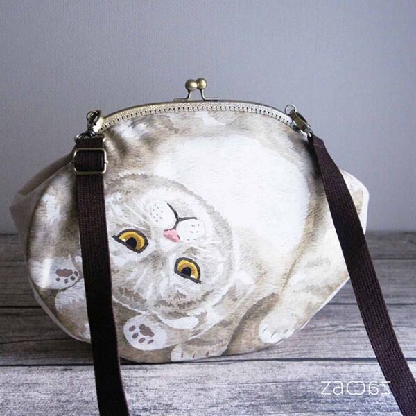 がま口ショルダーバッグ*まんまる猫*スコティッシュフォールド*ハンドメイド