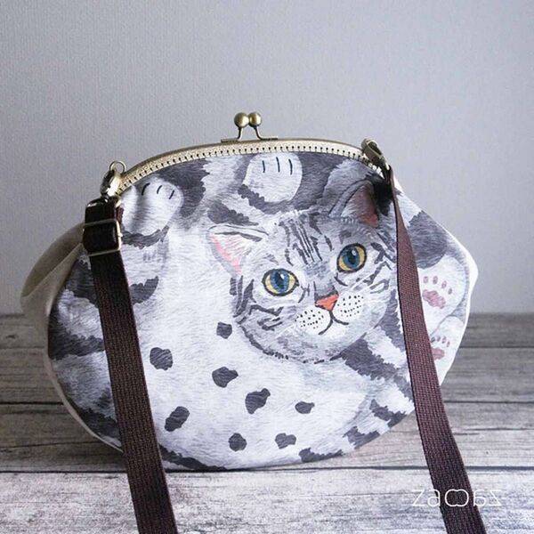 がま口ショルダーバッグ*まんまる猫*サバトラ*ハンドメイド