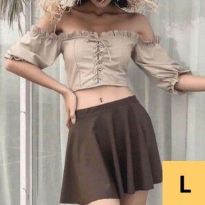 L レディース水着 スイムウェア セパレート オフショルダー タンキニ くすみカラー