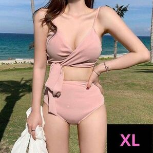 XL レディース水着 リボン ビキニ ハイウエスト ピンク 旅行 バカンス