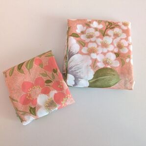 リメイク ハンドメイド エコバッグ 2点セット 和柄 花柄 ピンク 浴衣バッグ サブバッグ 風呂敷リメイク 大小セット