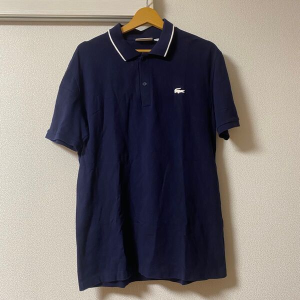 LACOSTE メンズ ネイビー ポロシャツ L 白ワニラバー