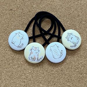 ヘアゴム くるみボタン ハンドメイド ねこネコ猫アニマル柄子供親子姉妹お揃いセット大人