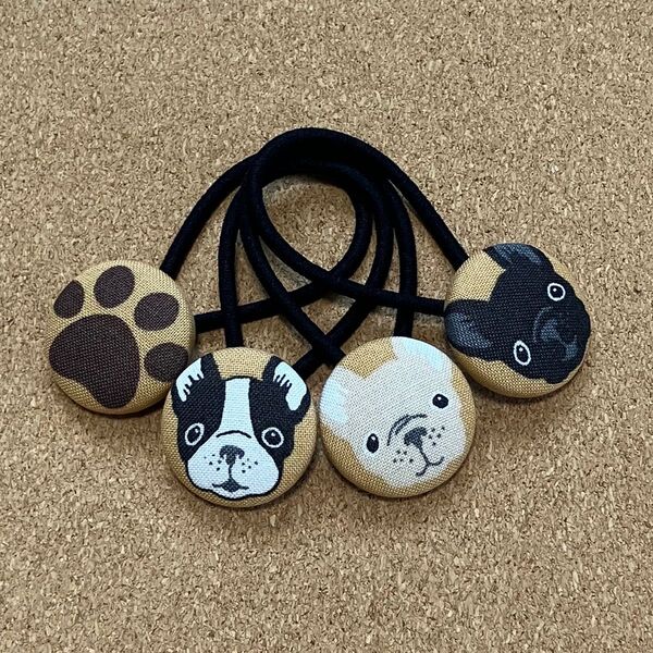 くるみボタン ハンドメイド ヘアゴム フレンチブルドッグイヌ犬アニマル柄子供親子姉妹お揃いセット大人
