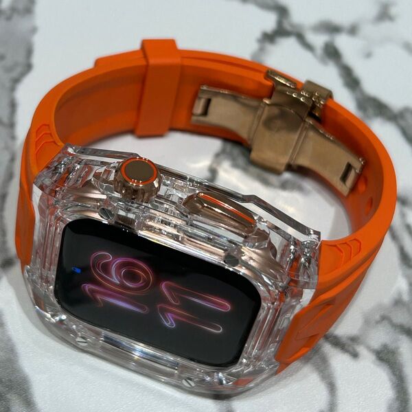 【絶対最安】ケース一体型透橙金 Apple Watch AppleWatch アップルウォッチ ベルト バンド カバー ケース