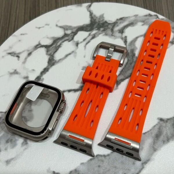 ケース付き橙銀【在庫処分】【絶対最安】Apple Watch AppleWatch アップルウォッチ ベルト バンド カバー