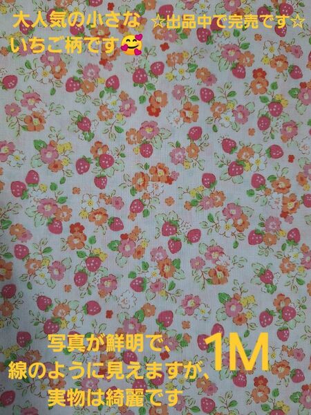 小さいイチゴ柄生地 アイボリーピンク 綿100% 1M イチゴ柄 いちご柄 小花柄 花柄 1280円購入 出品のみで完売です☆