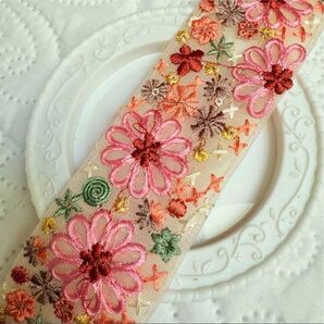 【在庫限り】インド刺繍リボン60㎝