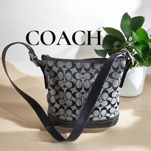COACH シグネチャー ブラック ショルダーバック ショルダーバッグ 黒 コーチチャーム キャンバス レザー 斜め掛け