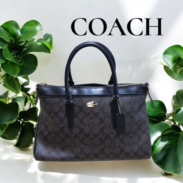 【美品】COACH シグネチャー トートバック PVCレザー トートバッグ ブラウン 茶 レザー コーチ A4