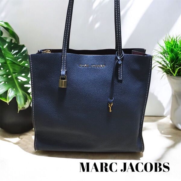 【美品】MARC JACOBS マークジェイコブス ショルダー トートバック A4 大容量 保存袋付き トートバッグ ネイビー 青