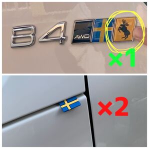 ボルボ VOLVO カスタム リアエンブレム エンブレム エルク 跳ねエルク & ラバーステッカー2枚