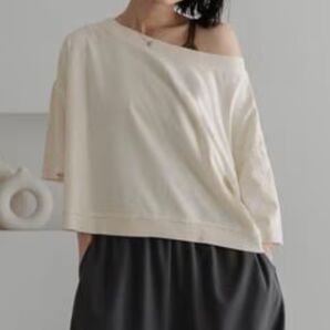 LOWRYS FARM 今季アイテム前後着用可能 2WAYオフショルプルオーバーSSアイボリー ロング丈 トップス 半袖