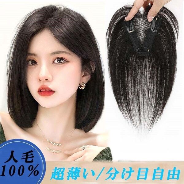 人毛100% 部分ウィッグ ヘアピース 超軽量 蒸れにくい 装着簡単 白髪隠し