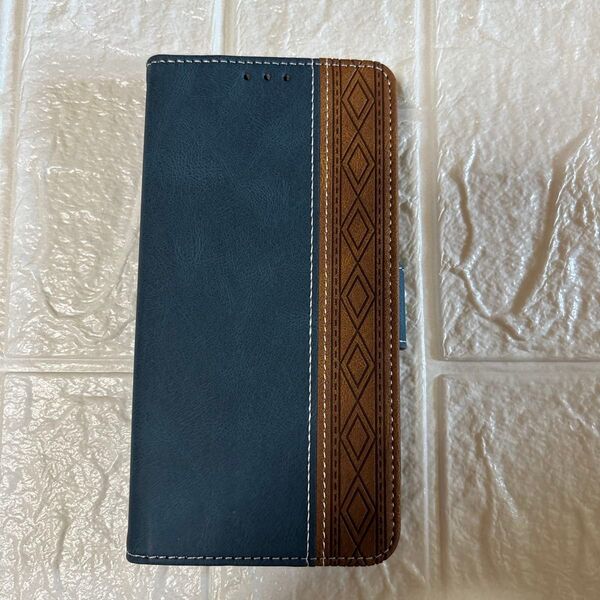 Galaxy S23 Ultra スマホケース 手帳型 PUレザー バイカラー ブルー ブラウン