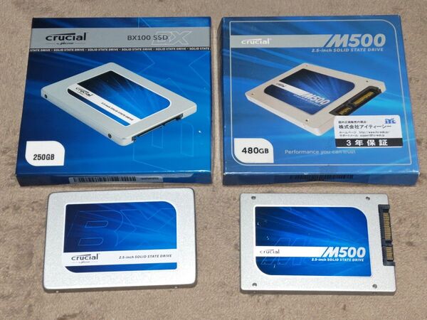 Crucial SSD BX100 250GB & MX500 480GB 2台セット!