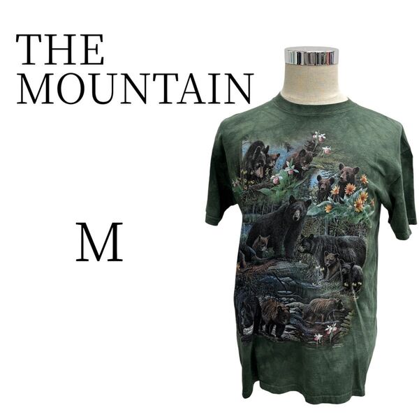 ★美品 THE MOUNTAIN ザマウンテン 緑 半袖 クマ プリントTシャツ M