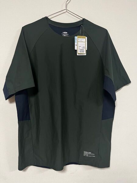 ティゴラ ドットエアテック半袖Tシャツ ウインドシャツ シャカシャカ Vジャン ディープグリーン×ネイビー