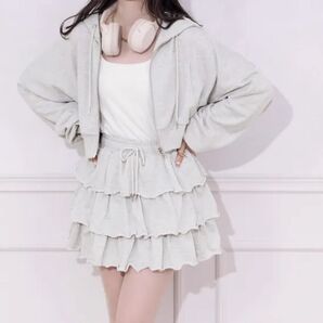 新品 apres jour 上下2点セット 裏毛セットアップ グレー 可愛い 着回し ミニスカ お洒落 韓国風 スウェット 贈り物