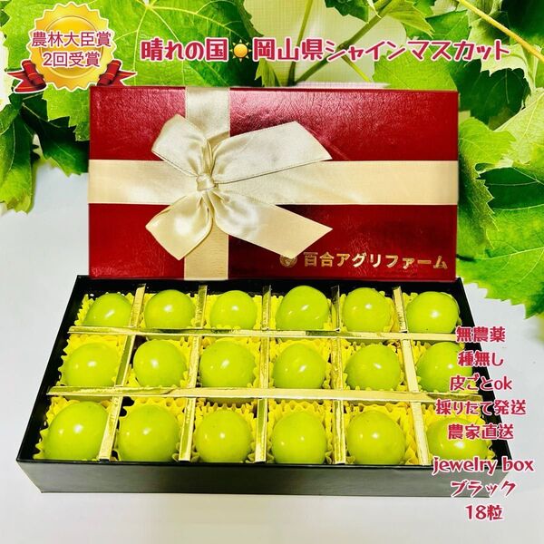 岡山県シャインマスカット無農薬贈答用化粧箱赤ジュエリー BOX 1箱贅沢な甘さ お中元パーティー用 御礼 誕生日 父の日 母の日