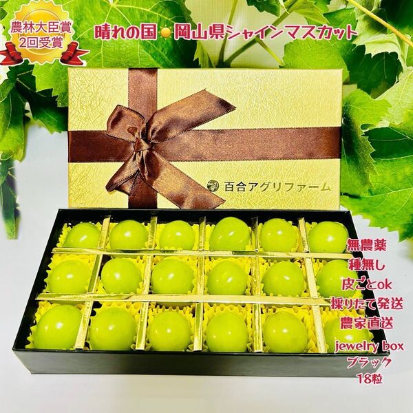 岡山県シャインマスカット無農薬贈答用化粧箱ゴールド色ジュエリー BOX 1箱贅沢な甘さ お中元パーティー用御礼誕生日 父の日母の日
