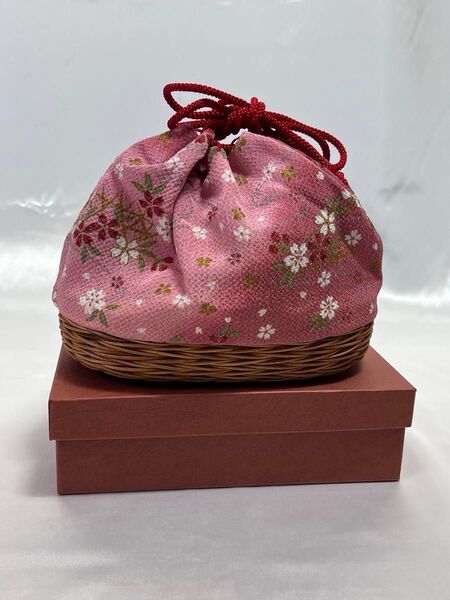 浴衣用 巾着袋 ピンク 花柄 和装小物 バッグ 和装 小物入れ 未使用に近い